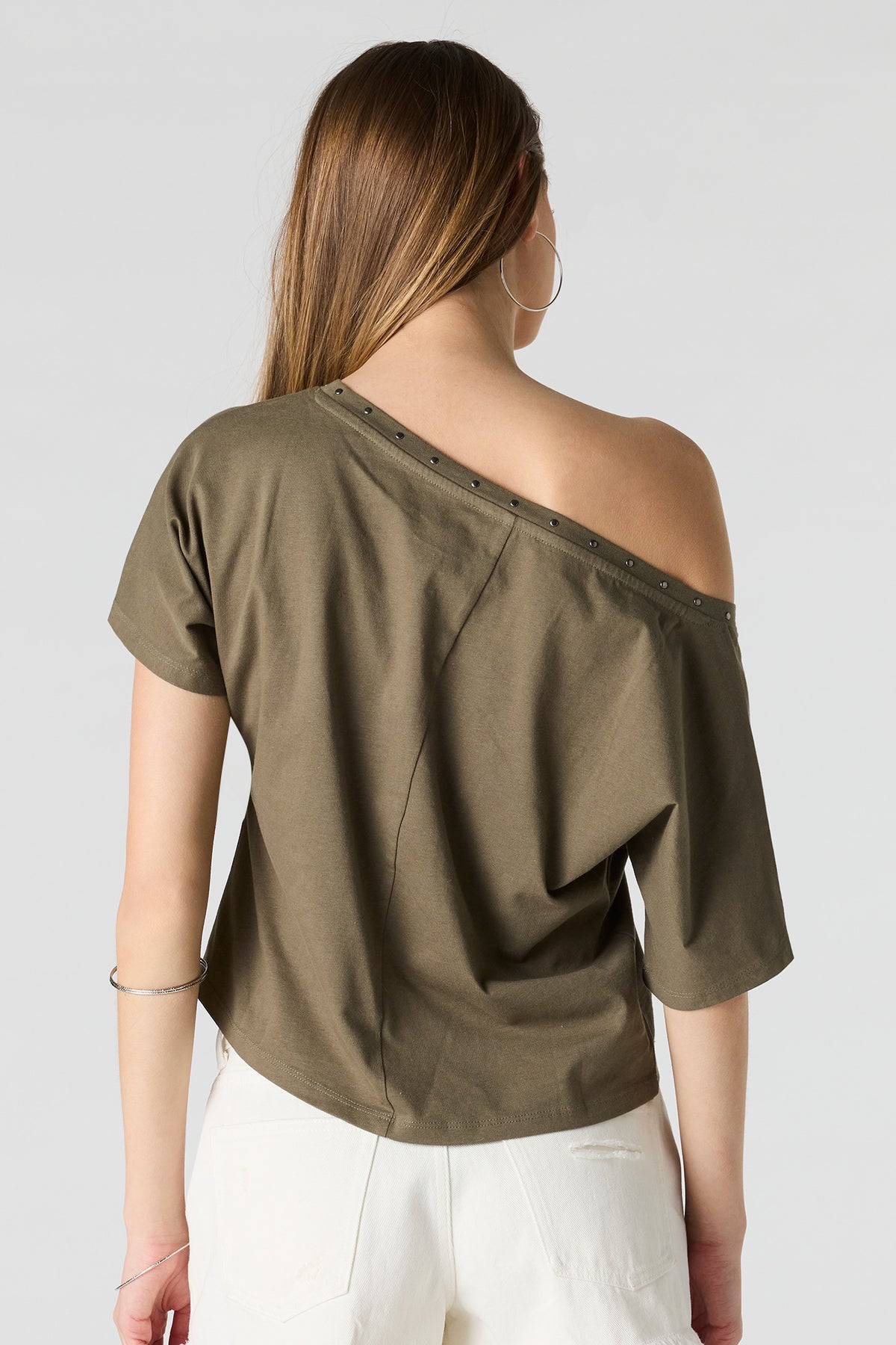 Alt View 2. Off Shoulder Studded Top - Dark Green