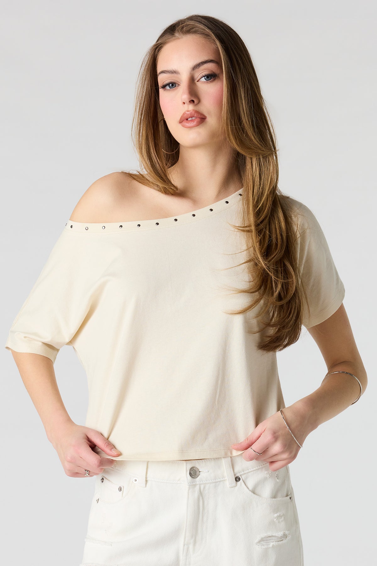 Off Shoulder Studded Top - Ivory