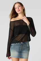 Crochet Off Shoulder Long Sleeve Top