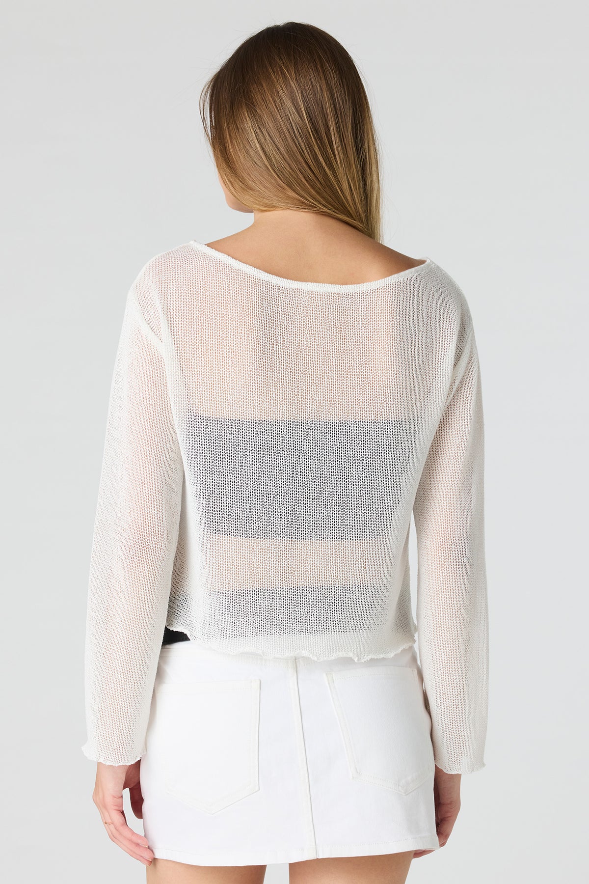 Alt View 2. Crochet Off Shoulder Long Sleeve Top - Ivory