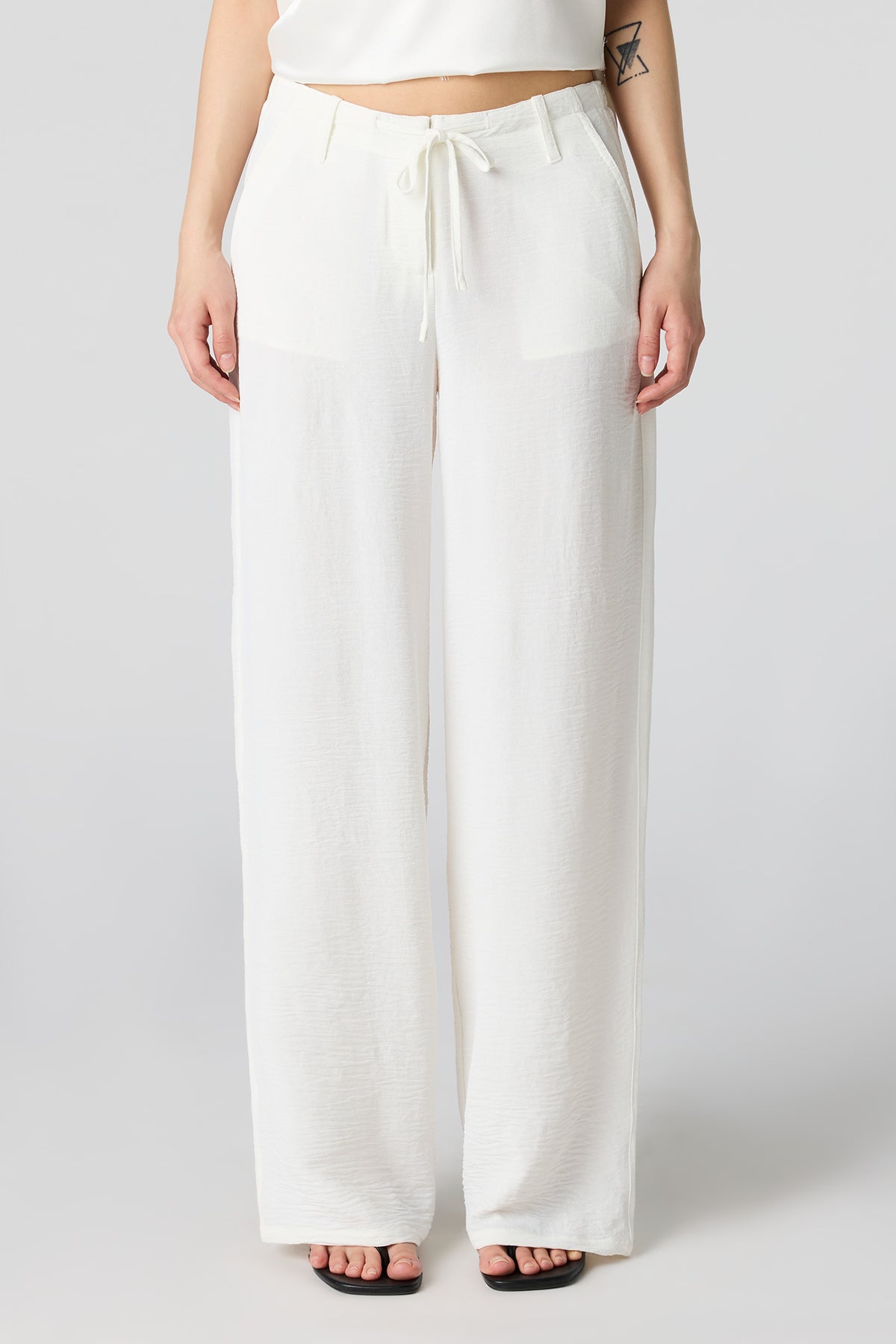Alt View 2. Flowy Drawstring Dress Pant - White