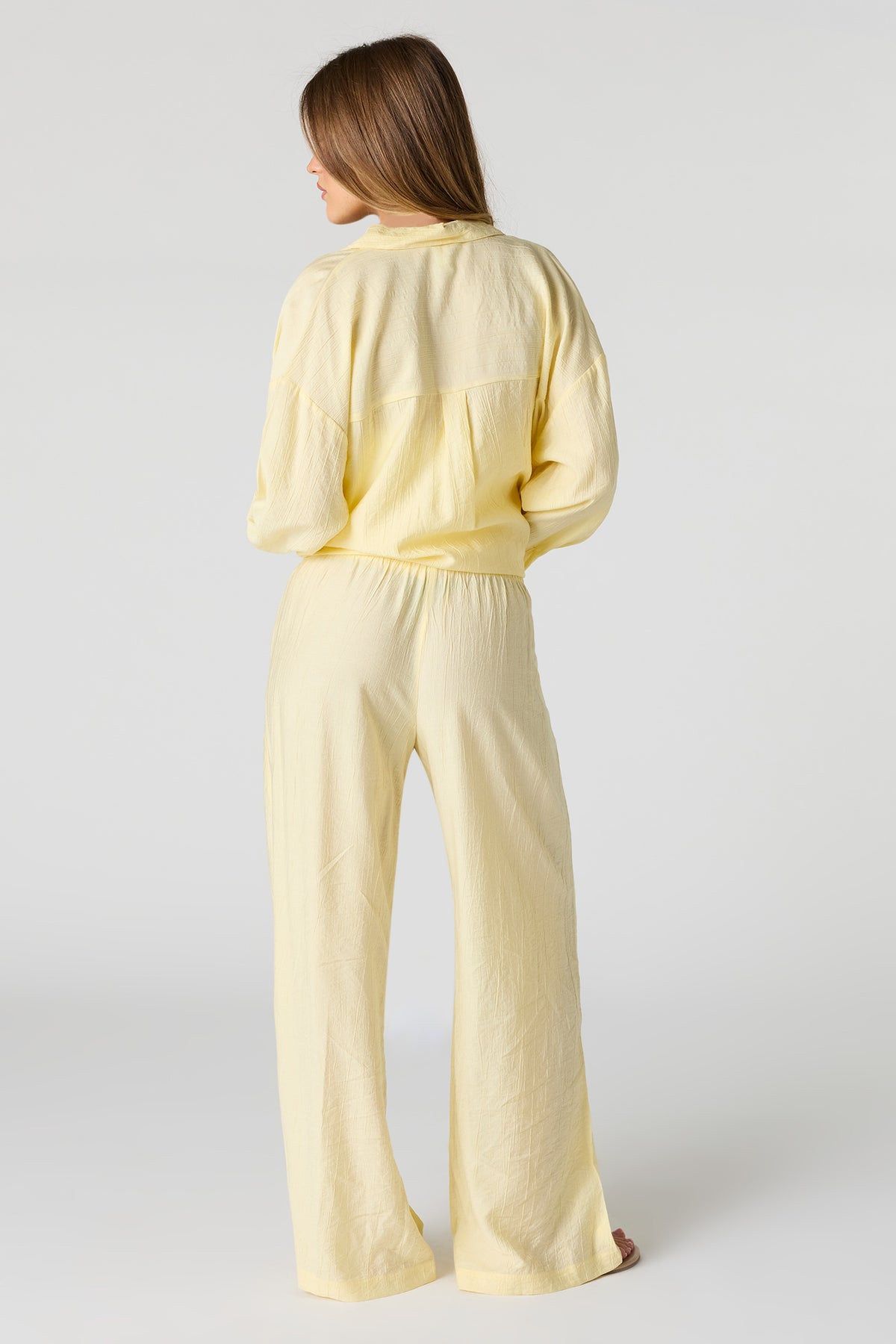 Alt View 3. Textured Flowy Wide Leg Pant - Pale Yellow