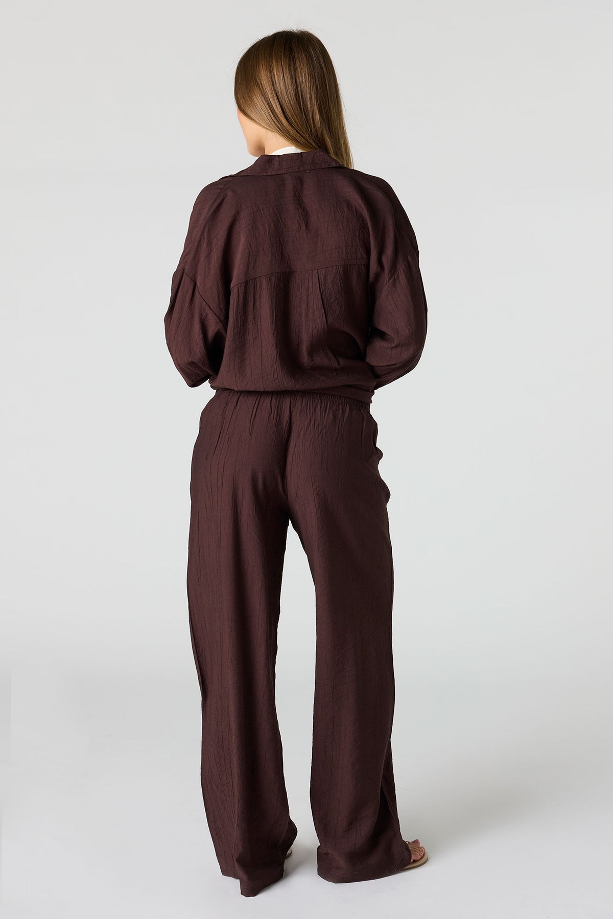 Alt View 3. Textured Flowy Wide Leg Pant - Brown
