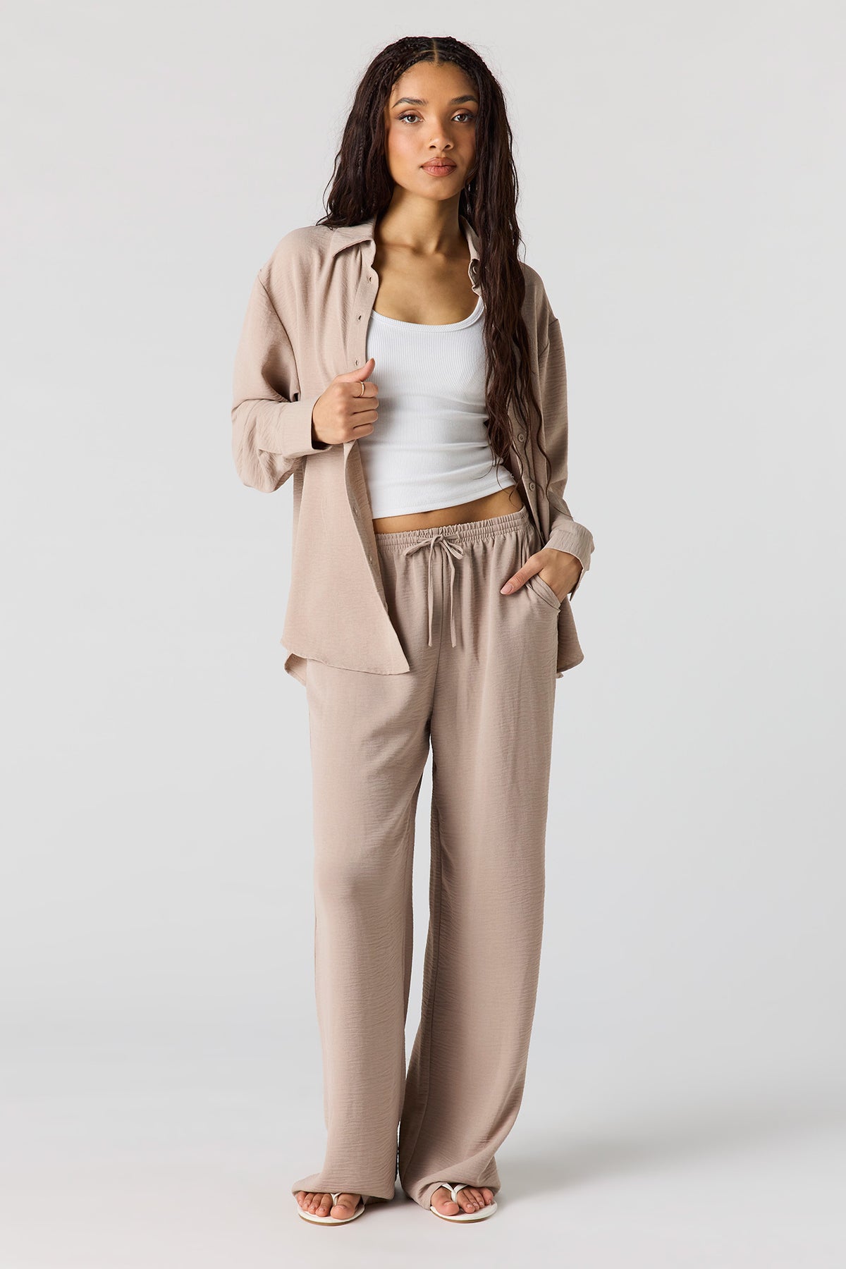 Flowy Wide Leg Pant - Taupe