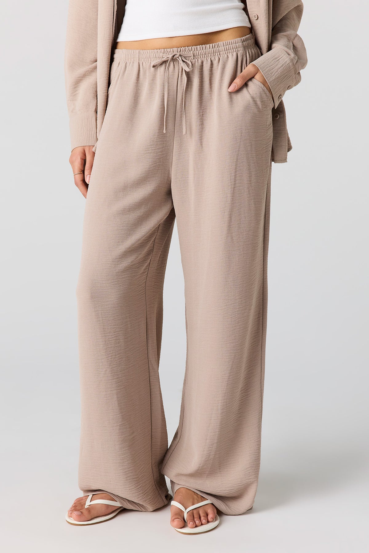 Alt View 2. Flowy Wide Leg Pant - Taupe