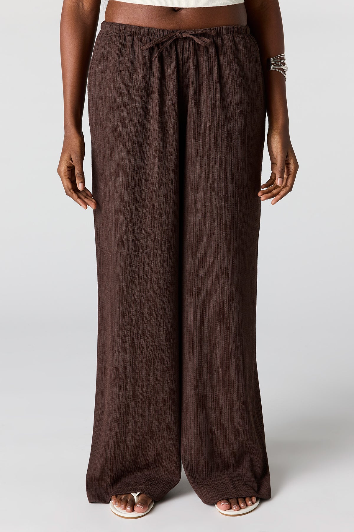 Alt View 2. Textured Flowy Wide Leg Pant - Brown