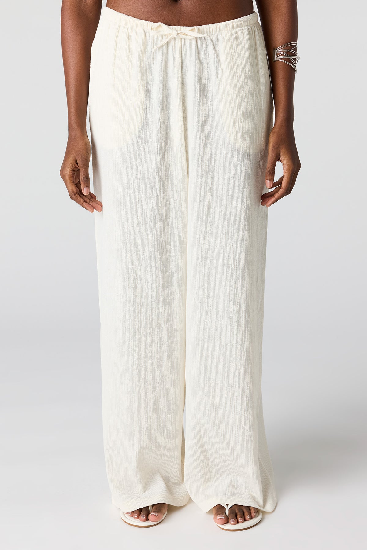 Alt View 2. Textured Flowy Wide Leg Pant - Ivory