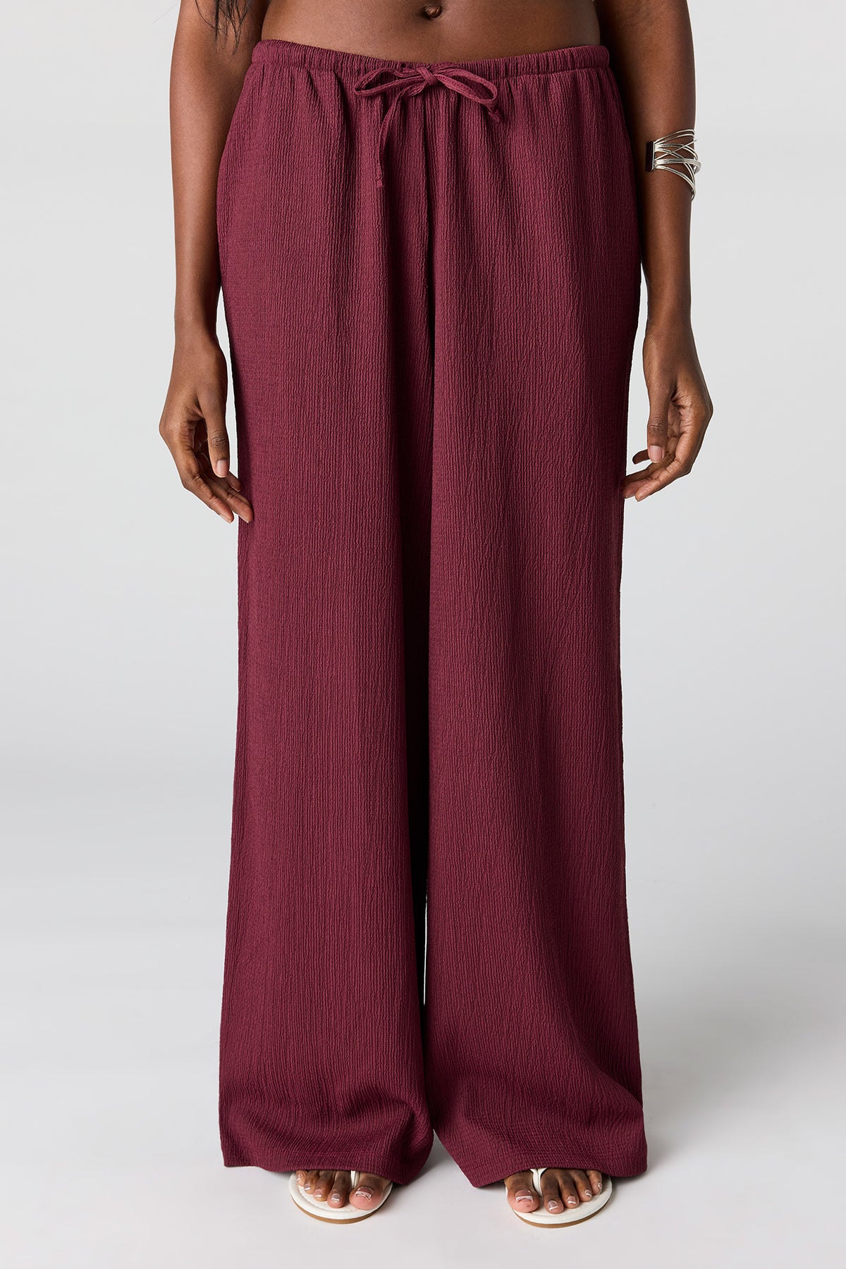Alt View 2. Textured Flowy Wide Leg Pant - Burgundy