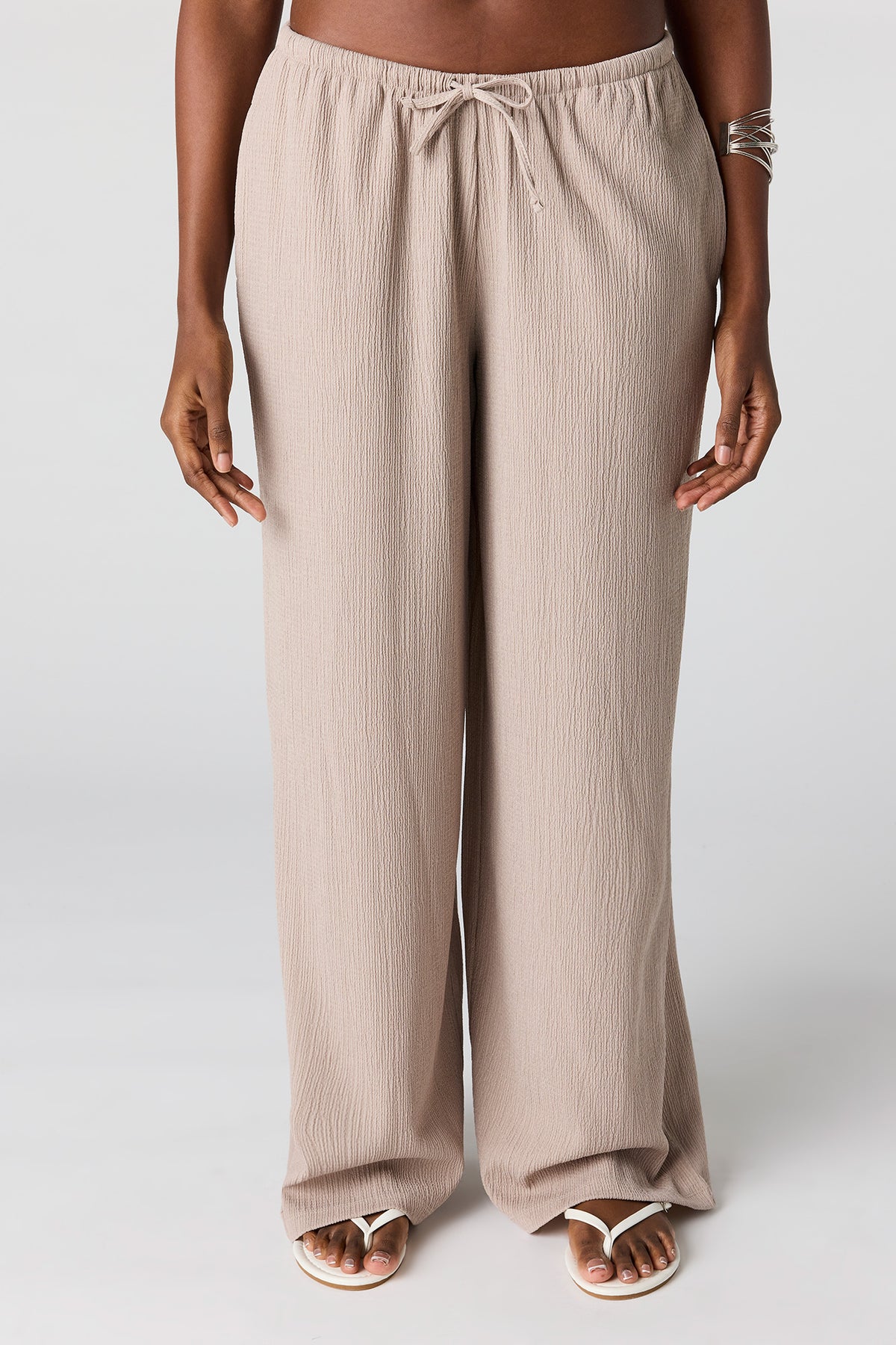 Alt View 2. Textured Flowy Wide Leg Pant - Taupe