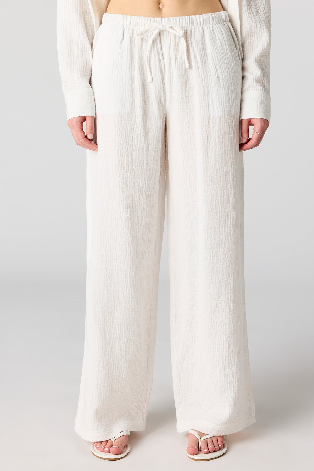 Alt View 2. Textured Flowy Wide Leg Pant - White