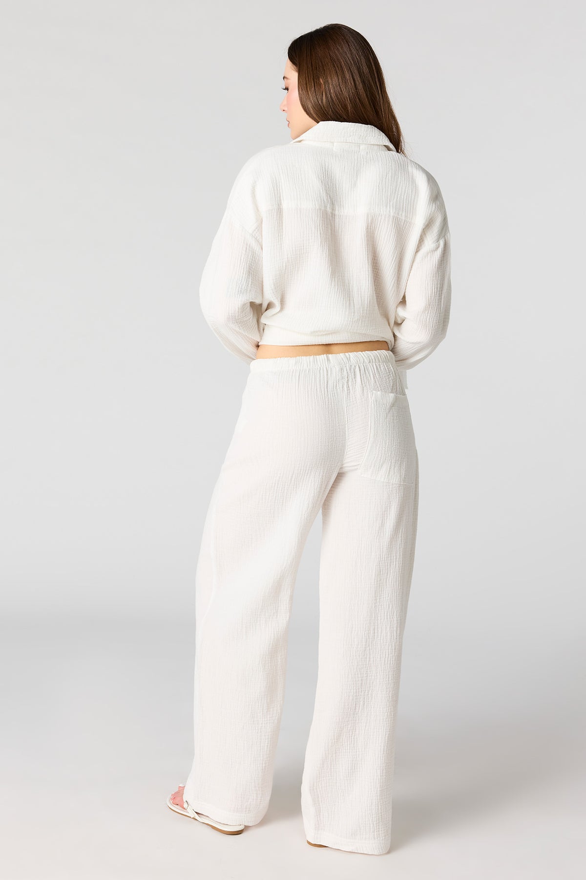 Alt View 3. Textured Flowy Wide Leg Pant - White