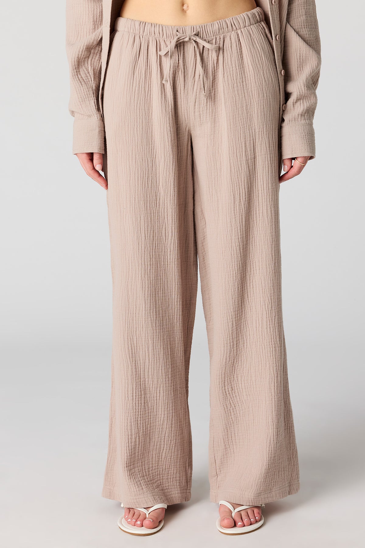 Alt View 2. Textured Flowy Wide Leg Pant - Taupe