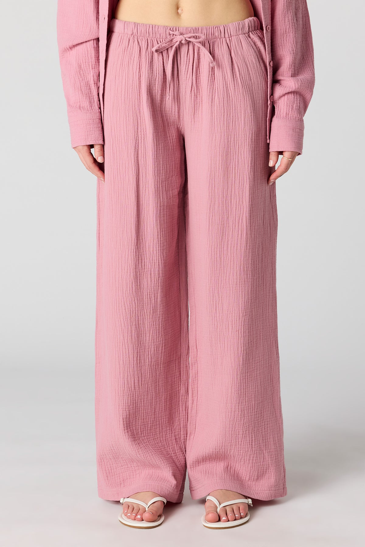 Alt View 2. Textured Flowy Wide Leg Pant - Light Pink