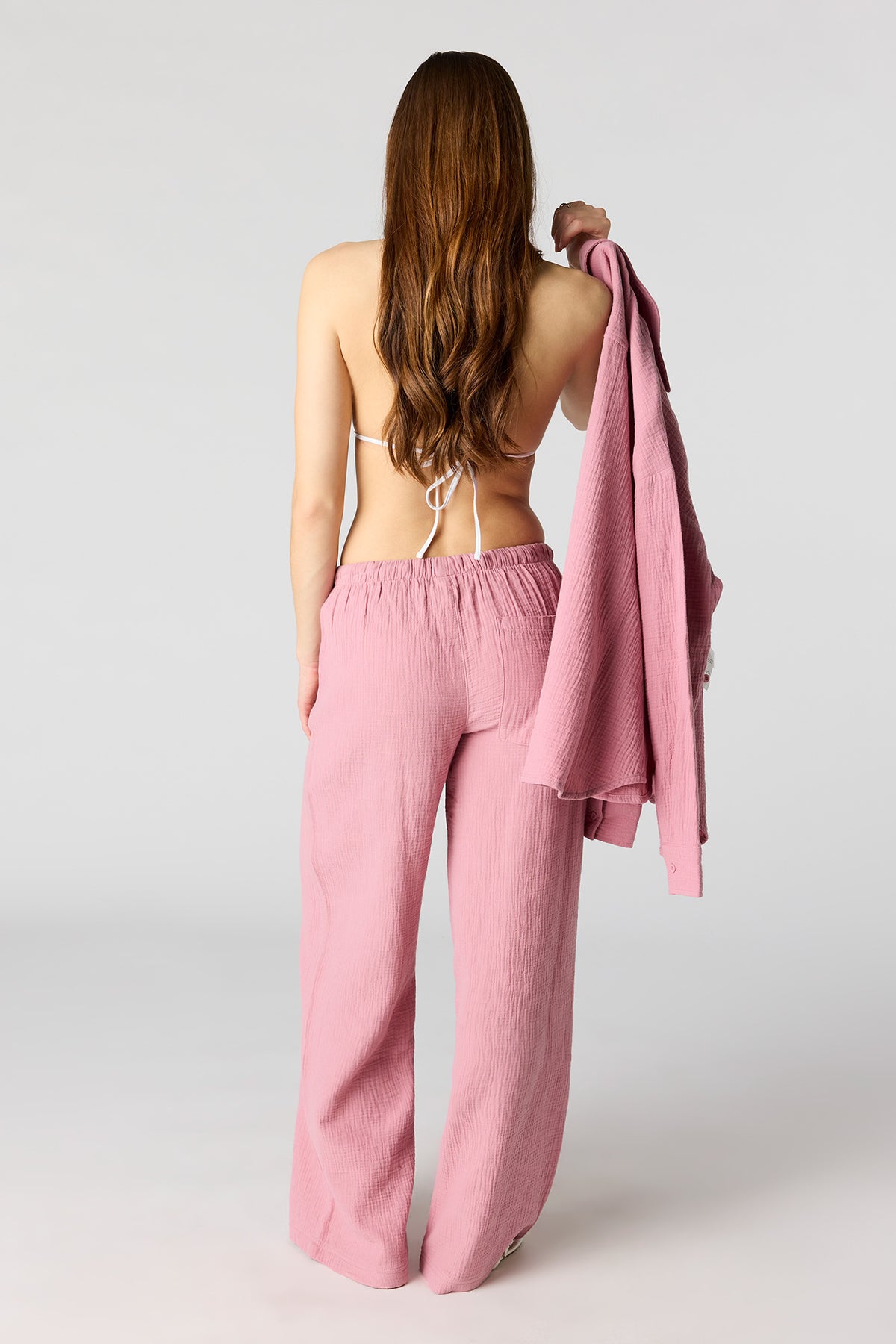 Alt View 3. Textured Flowy Wide Leg Pant - Light Pink