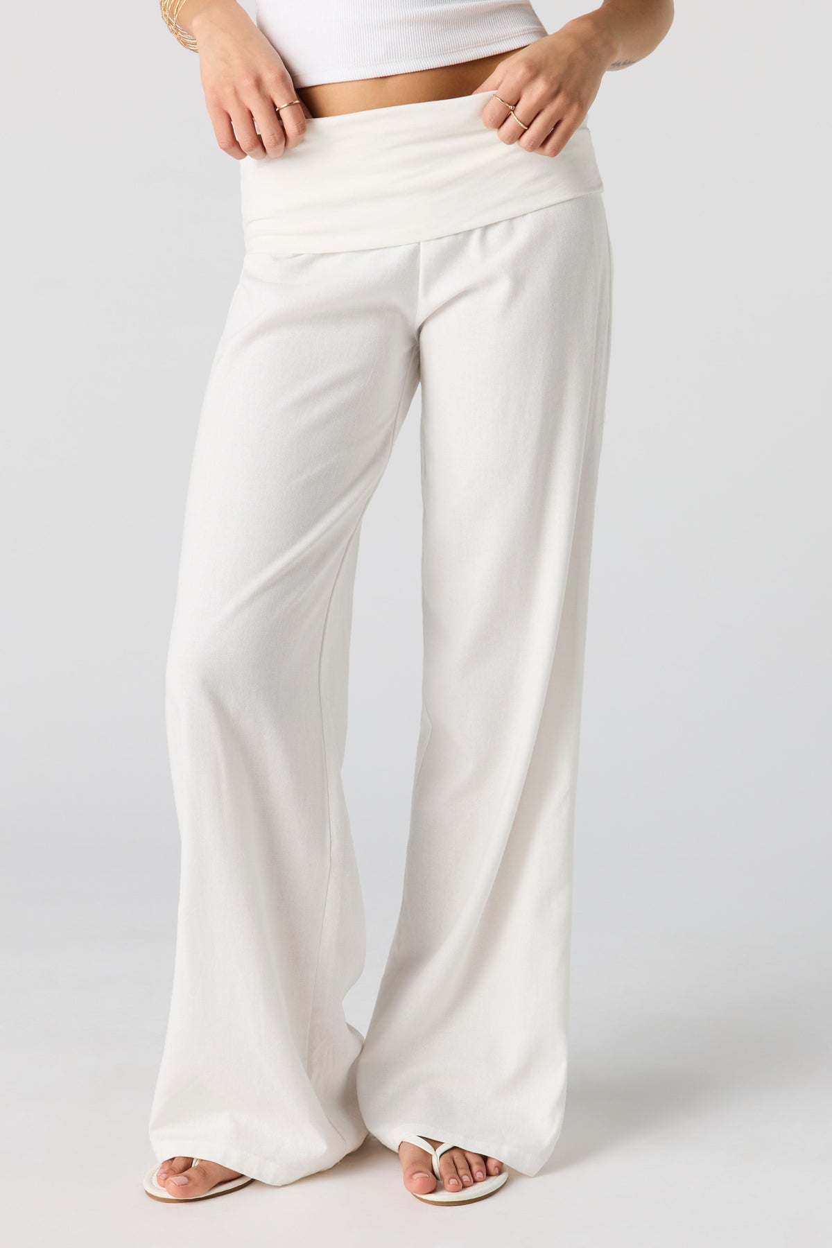 Alt View 2. Linen-Blend Foldover Waist Wide Leg Pant - White