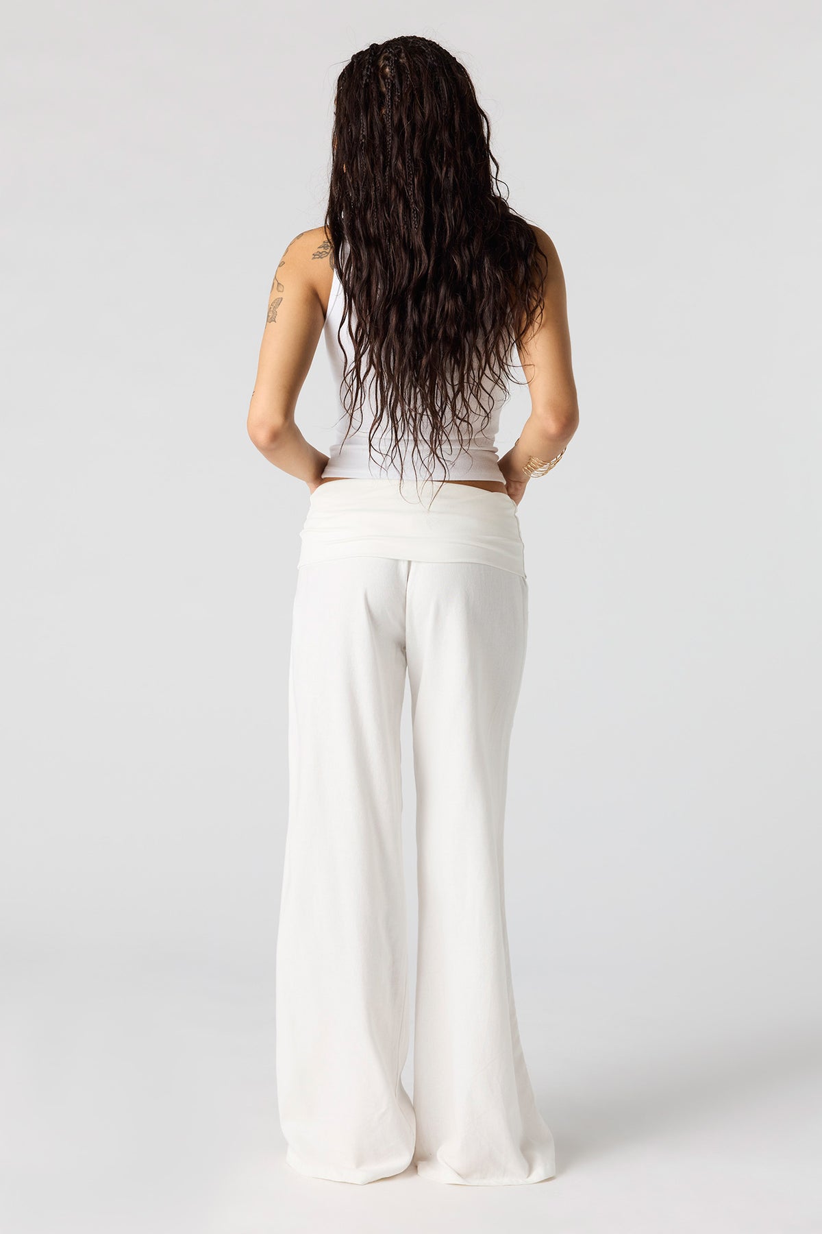 Alt View 3. Linen-Blend Foldover Waist Wide Leg Pant - White