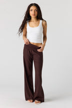 Linen-Blend Foldover Waist Wide Leg Pant