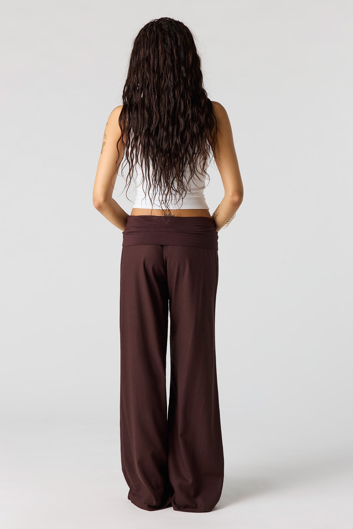 Alt View 3. Linen-Blend Foldover Waist Wide Leg Pant - Brown