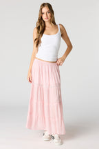 Jupe maxi volantée avec détails crochetés et fente