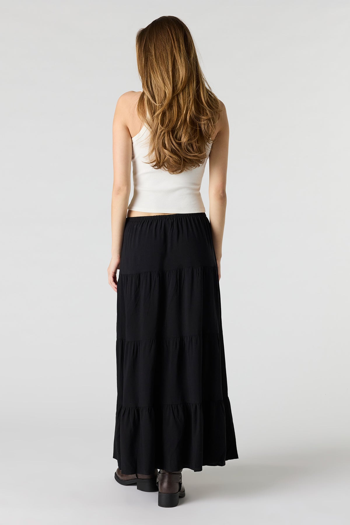 Alt View 3. Drawstring Tiered Maxi Skirt - Black