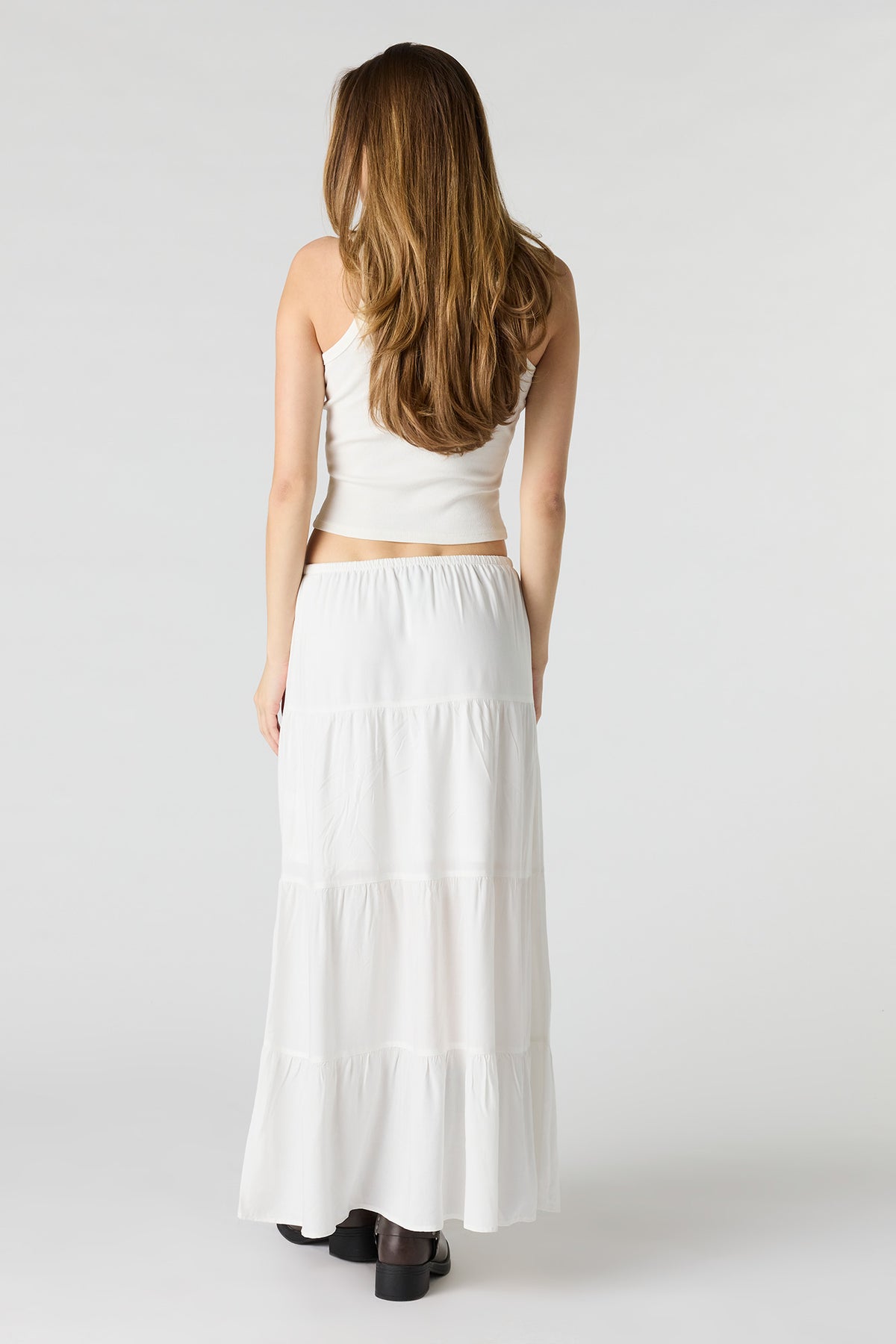 Alt View 3. Drawstring Tiered Maxi Skirt - White