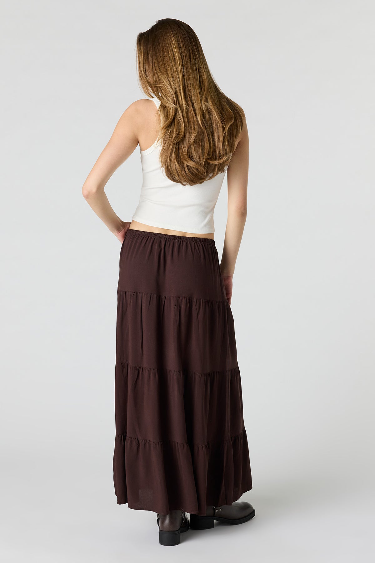 Alt View 3. Drawstring Tiered Maxi Skirt - Brown