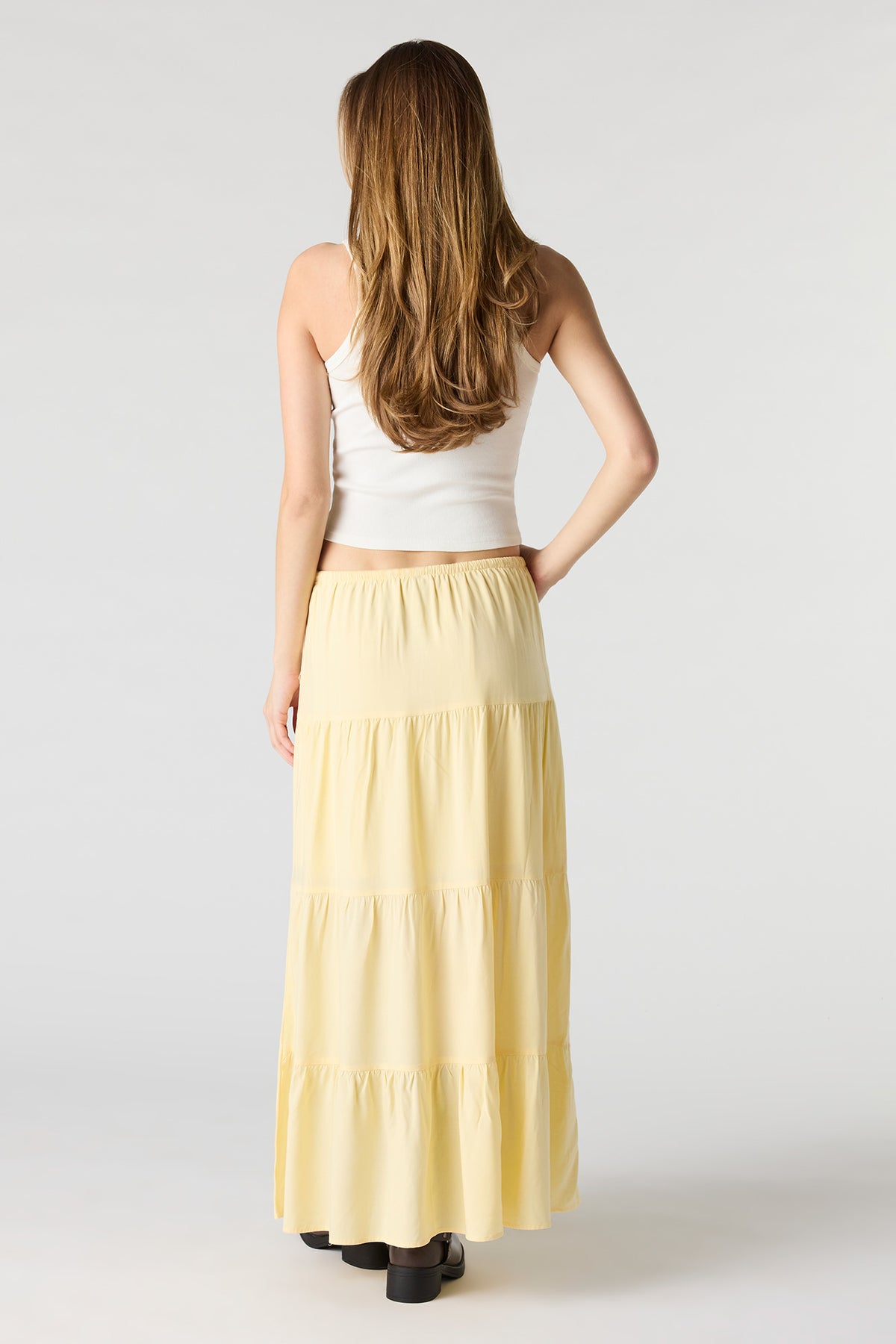 Alt View 3. Drawstring Tiered Maxi Skirt - Pale Yellow