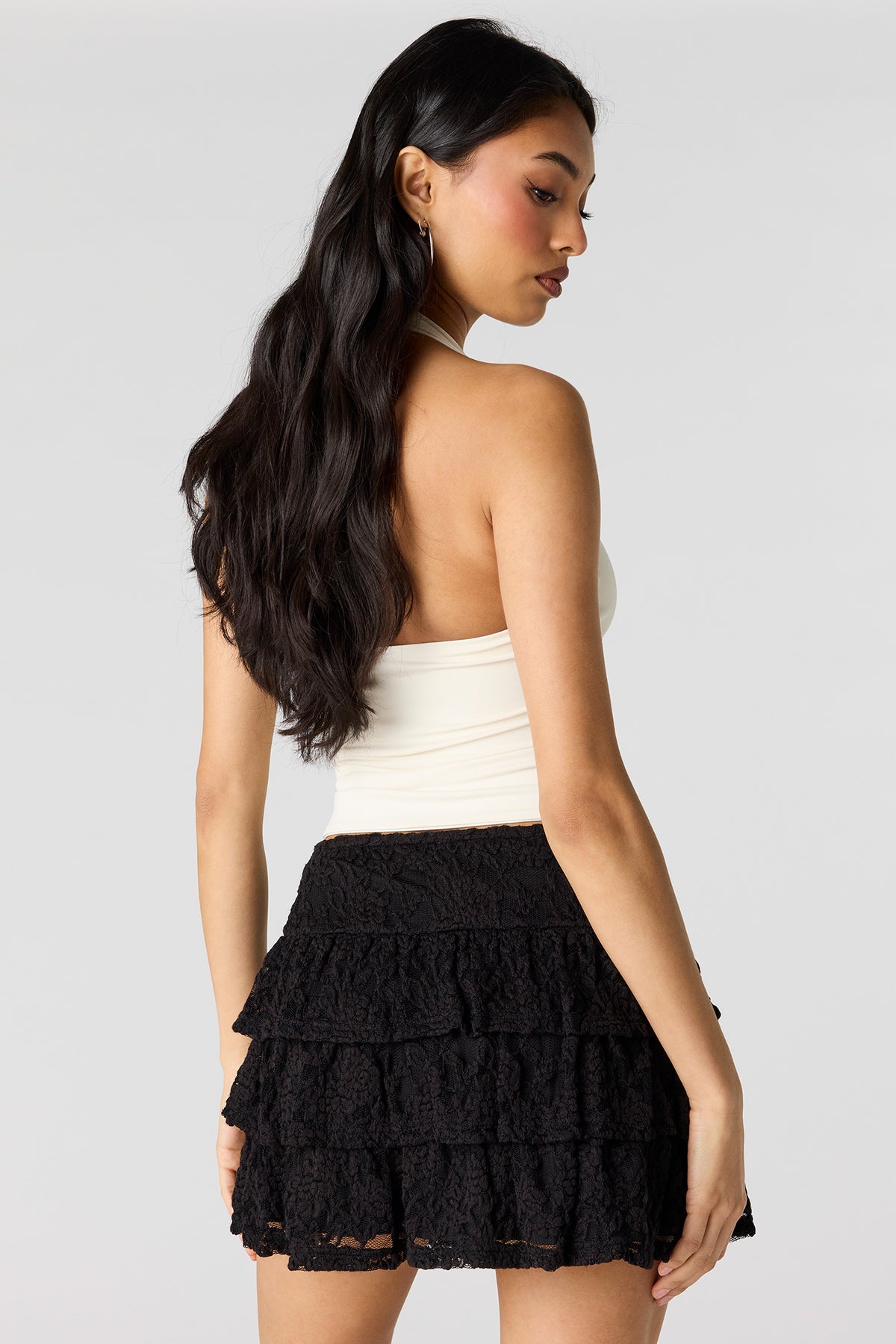 Alt View 2. Lace Tiered Mini Skort - Black