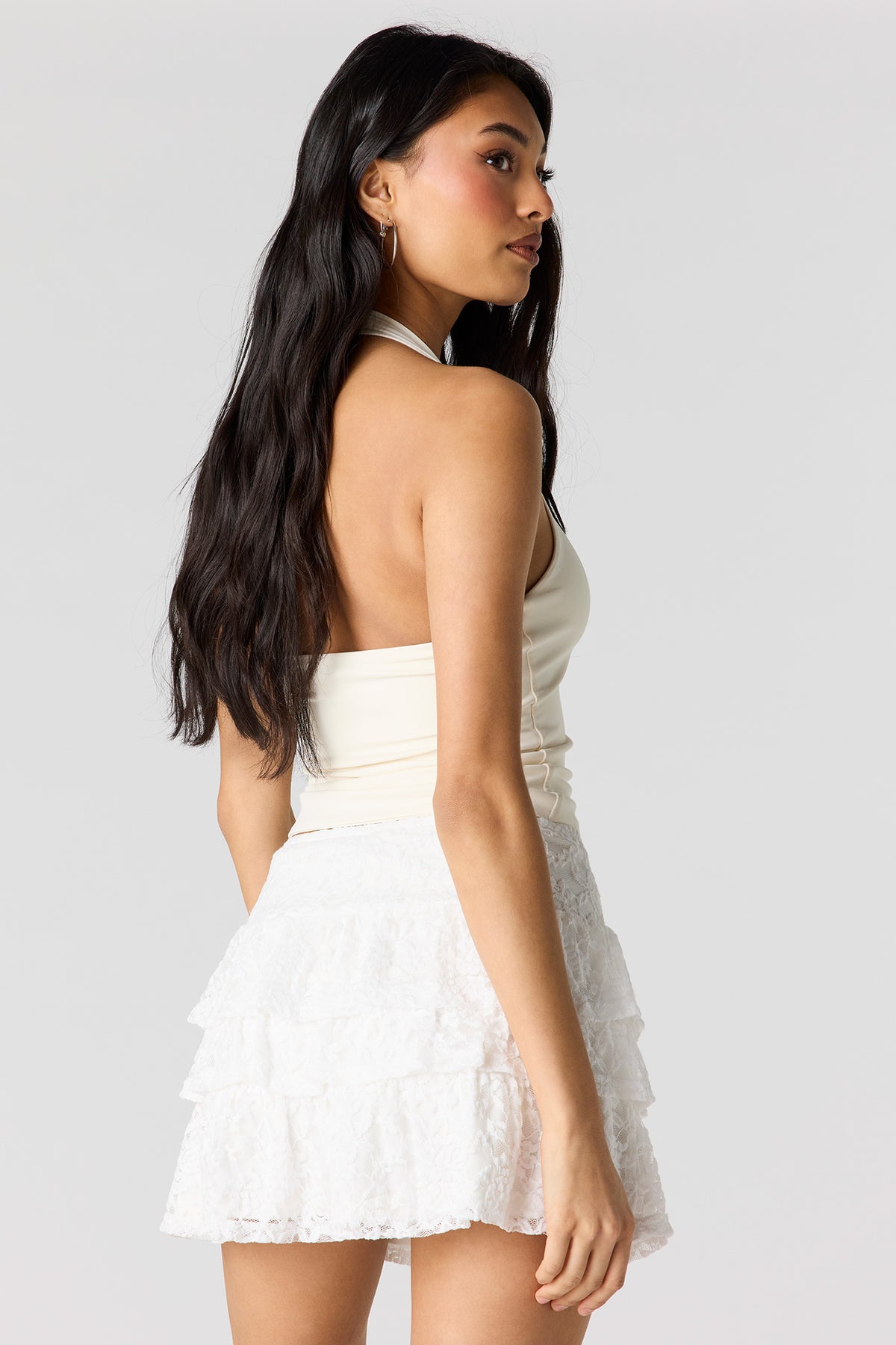 Alt View 2. Lace Tiered Mini Skort - White