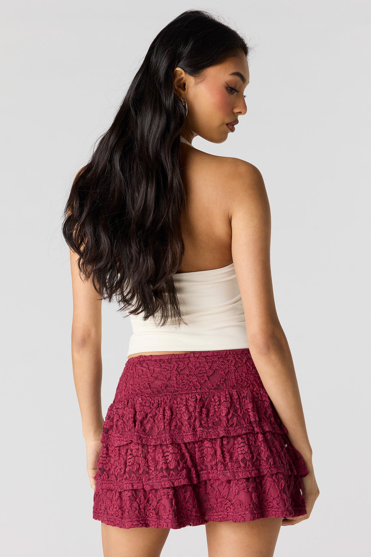 Alt View 2. Lace Tiered Mini Skort - Burgundy