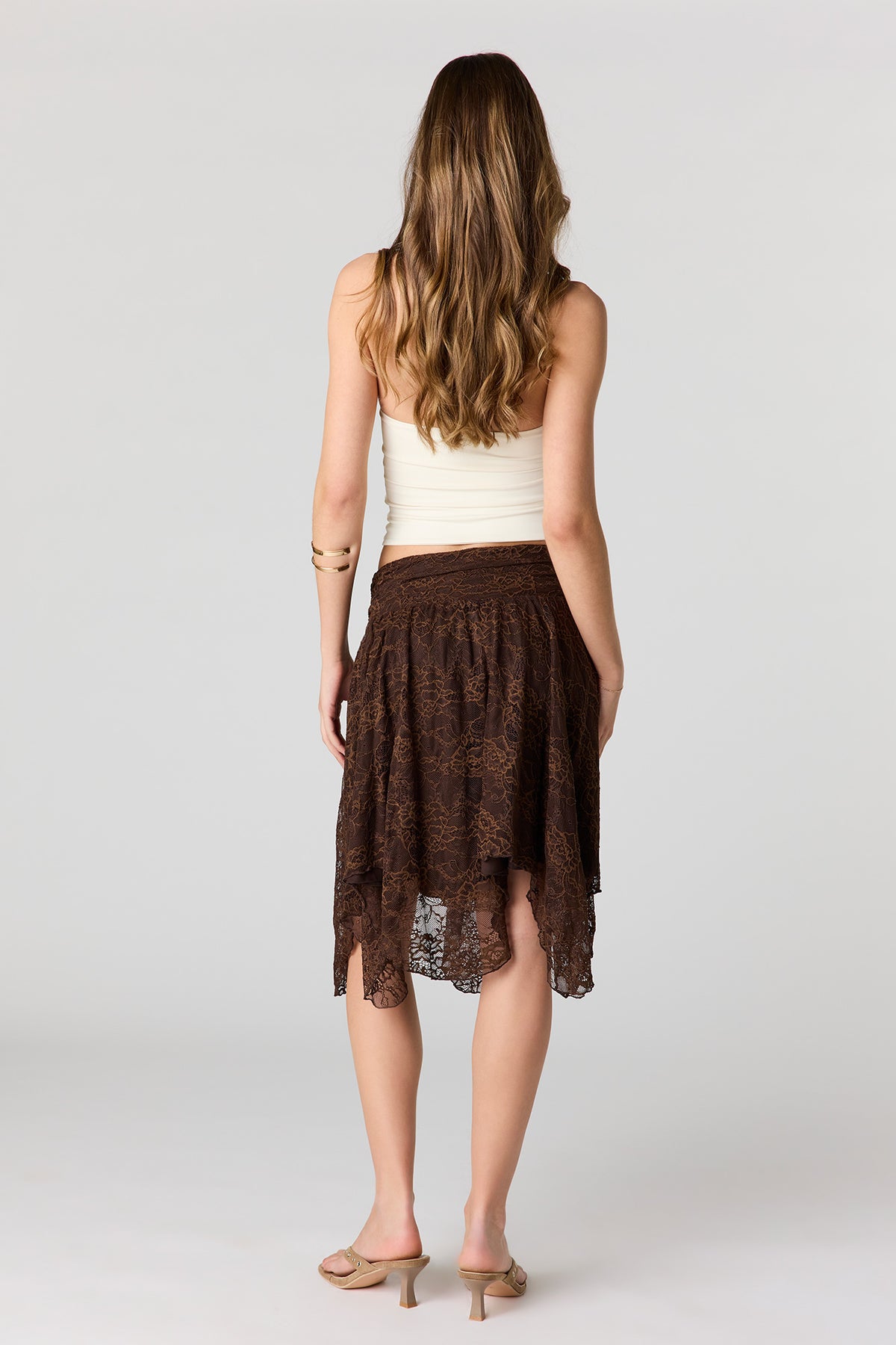 Alt View 3. Lace Asymmetrical Mini Skirt - Brown