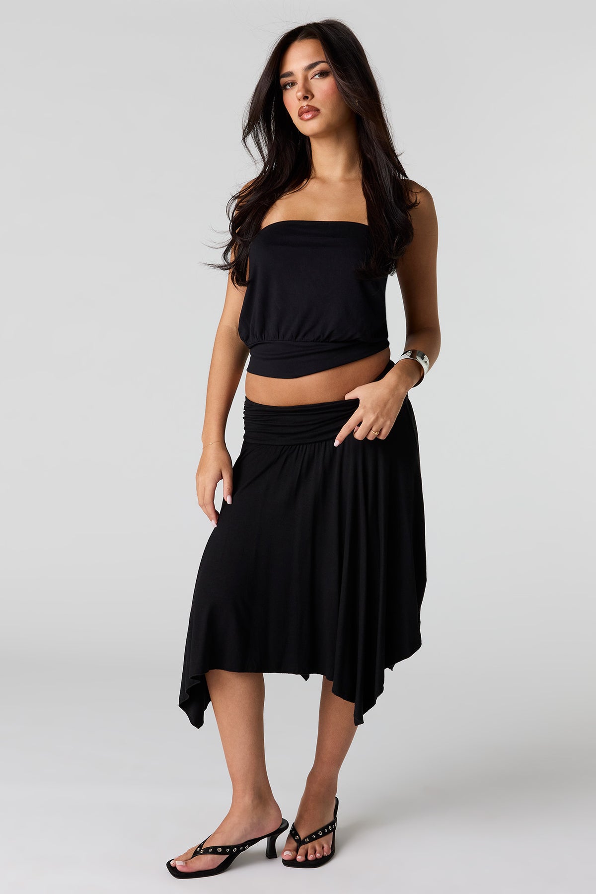 Alt View 4. Asymmetrical Midi Skirt - Black