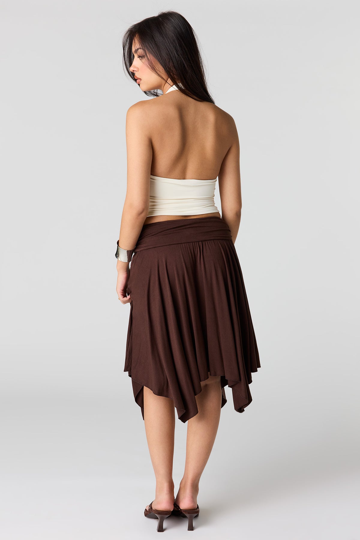 Alt View 3. Asymmetrical Midi Skirt - Brown