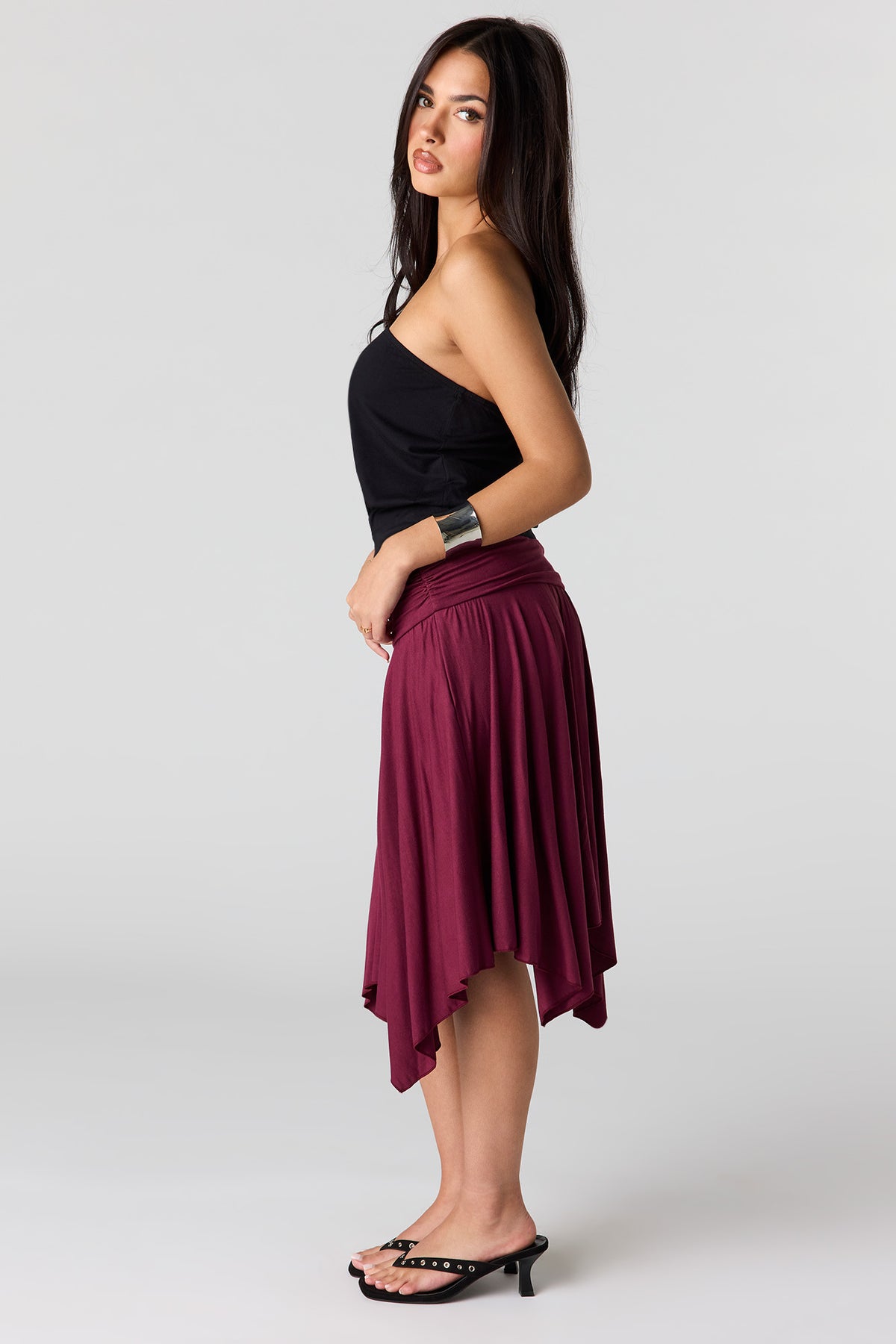 Alt View 2. Asymmetrical Midi Skirt - Burgundy