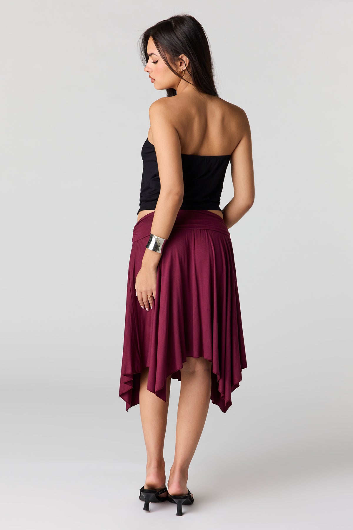 Alt View 3. Asymmetrical Midi Skirt - Burgundy