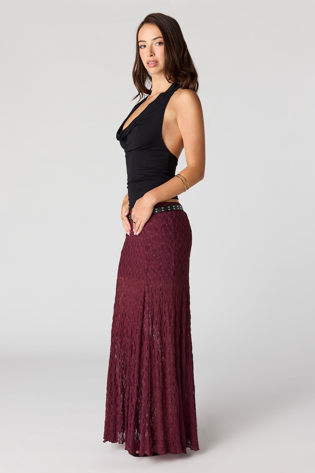 Alt View 2. Lace Maxi Skirt - Burgundy