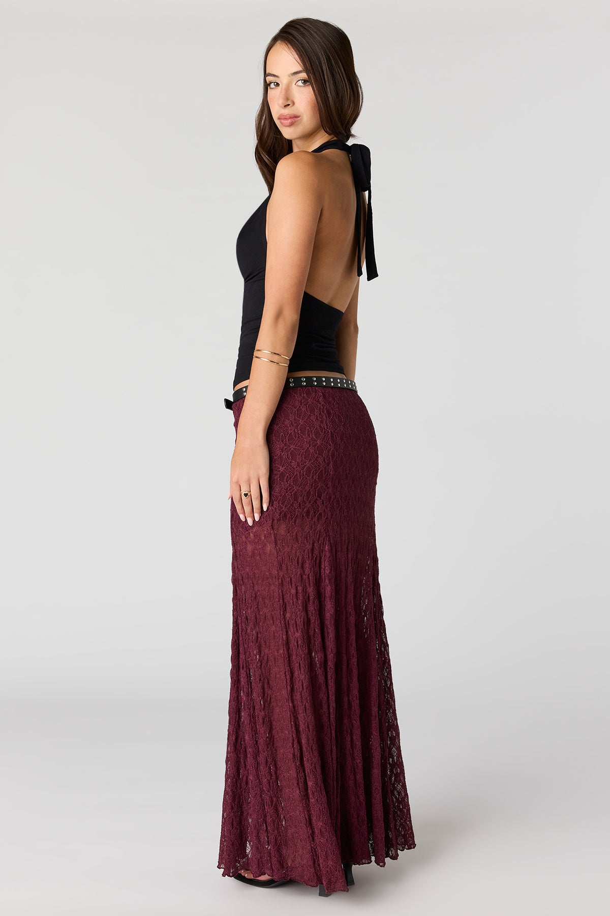 Alt View 3. Lace Maxi Skirt - Burgundy