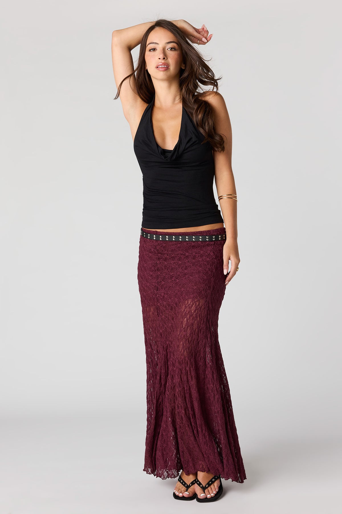 Lace Maxi Skirt - Burgundy