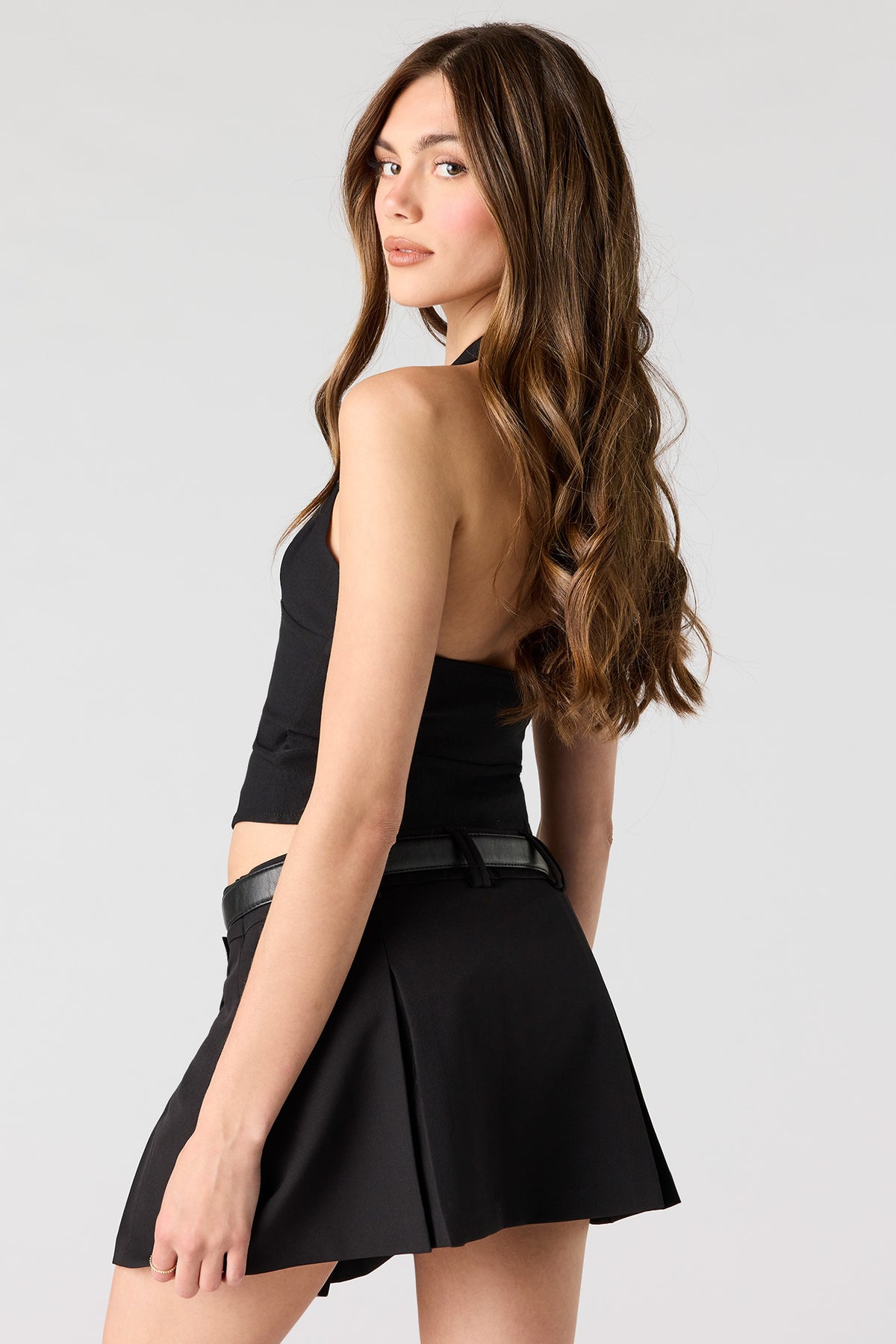 Alt View 2. Belted Pleated Skort - Black