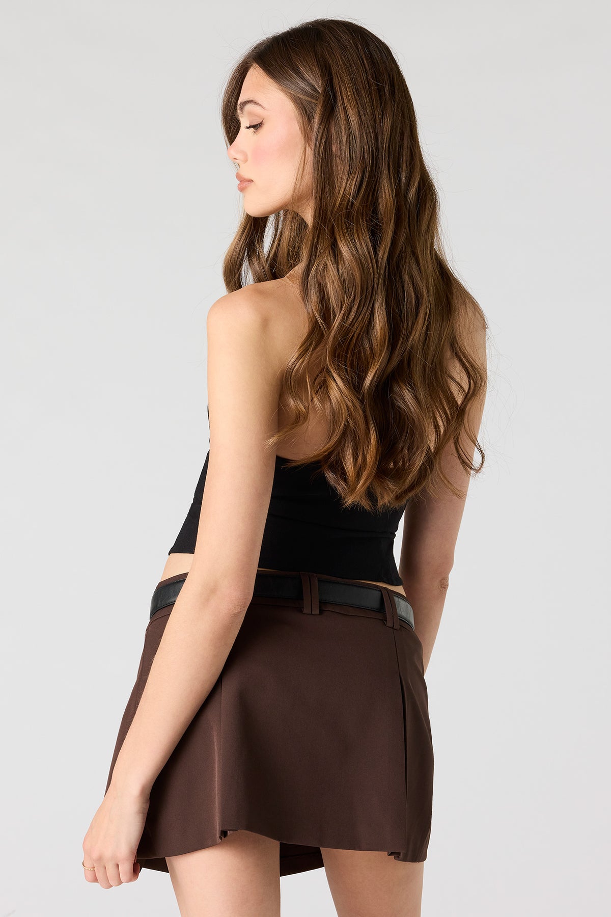 Alt View 2. Belted Pleated Skort - Brown