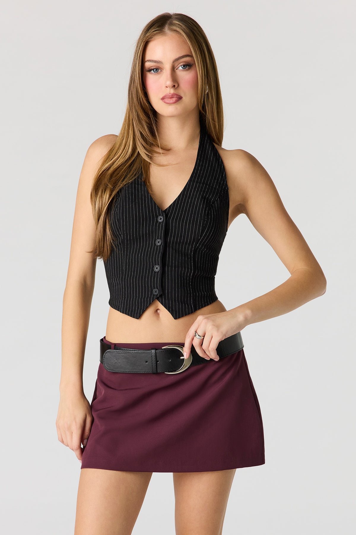 Belted Mini Skort - Burgundy