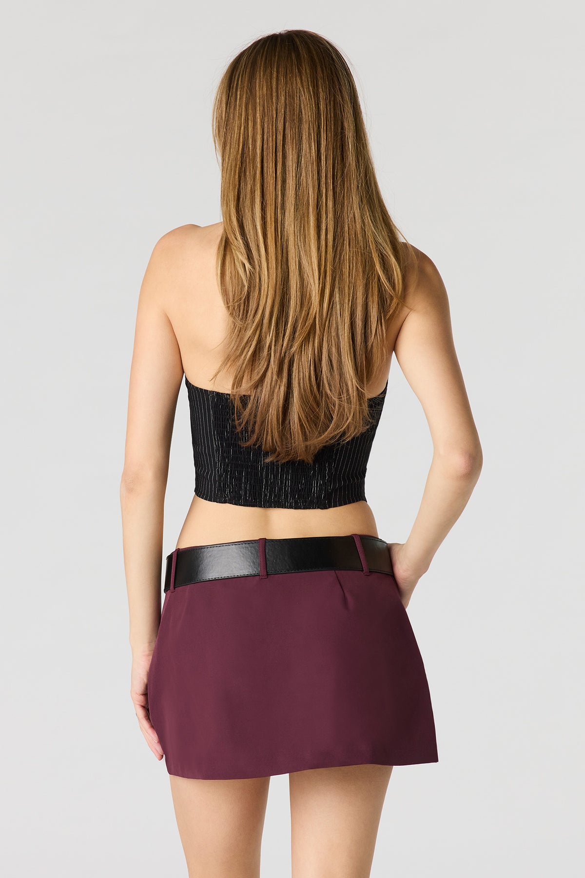 Alt View 2. Belted Mini Skort - Burgundy