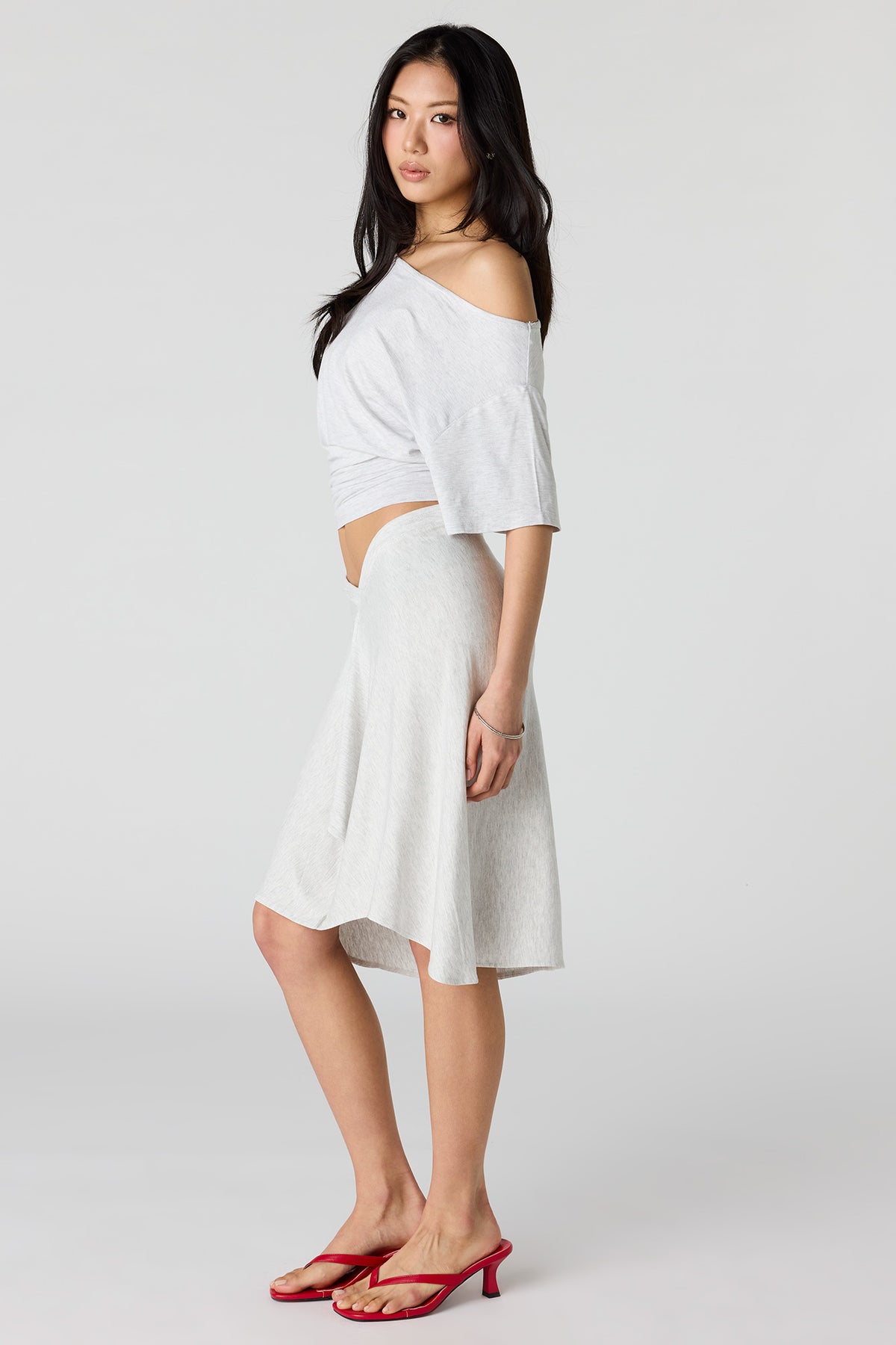 Alt View 2. Asymmetrical Midi Skirt - Light Grey
