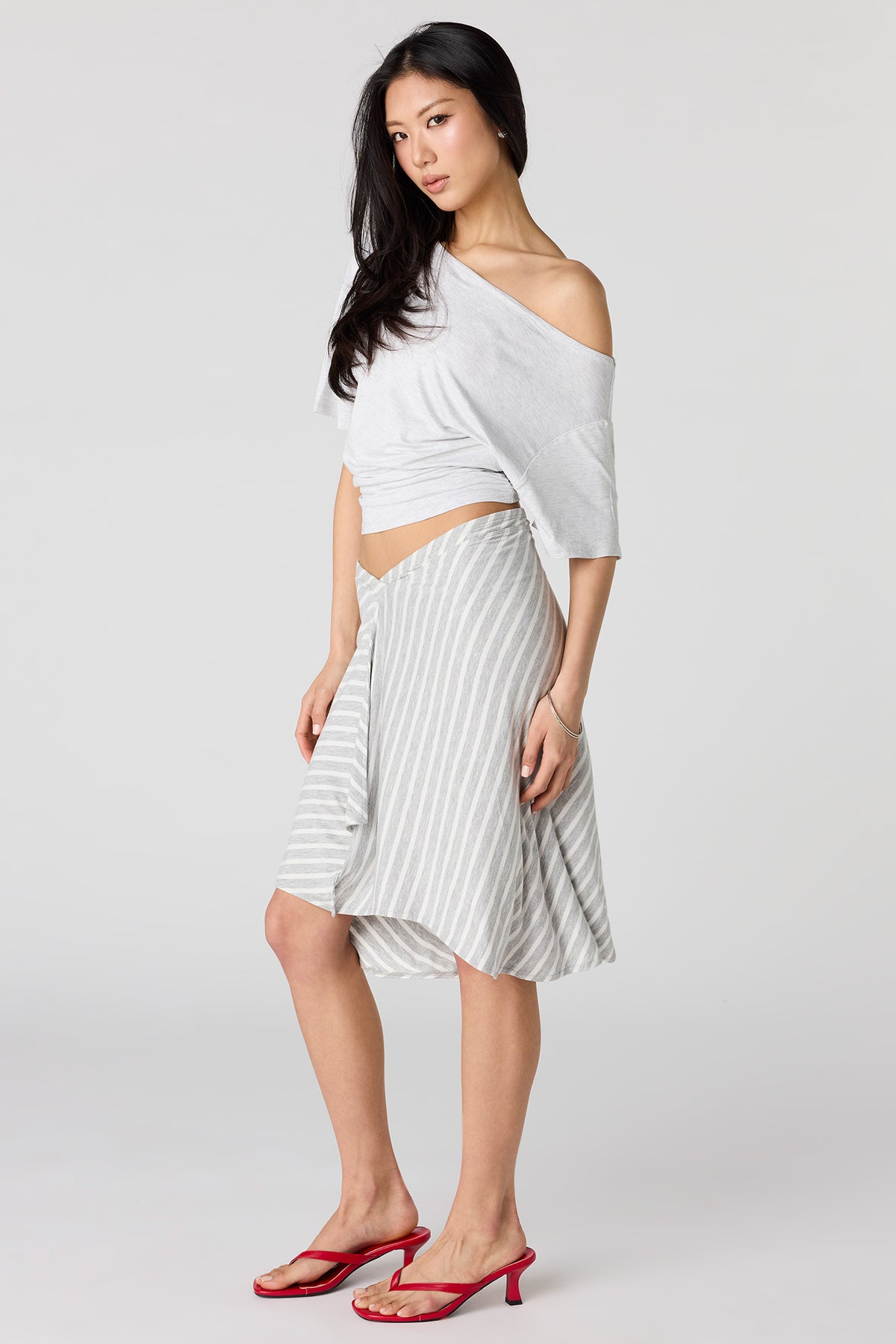 Alt View 2. Asymmetrical Midi Skirt - Heather Grey