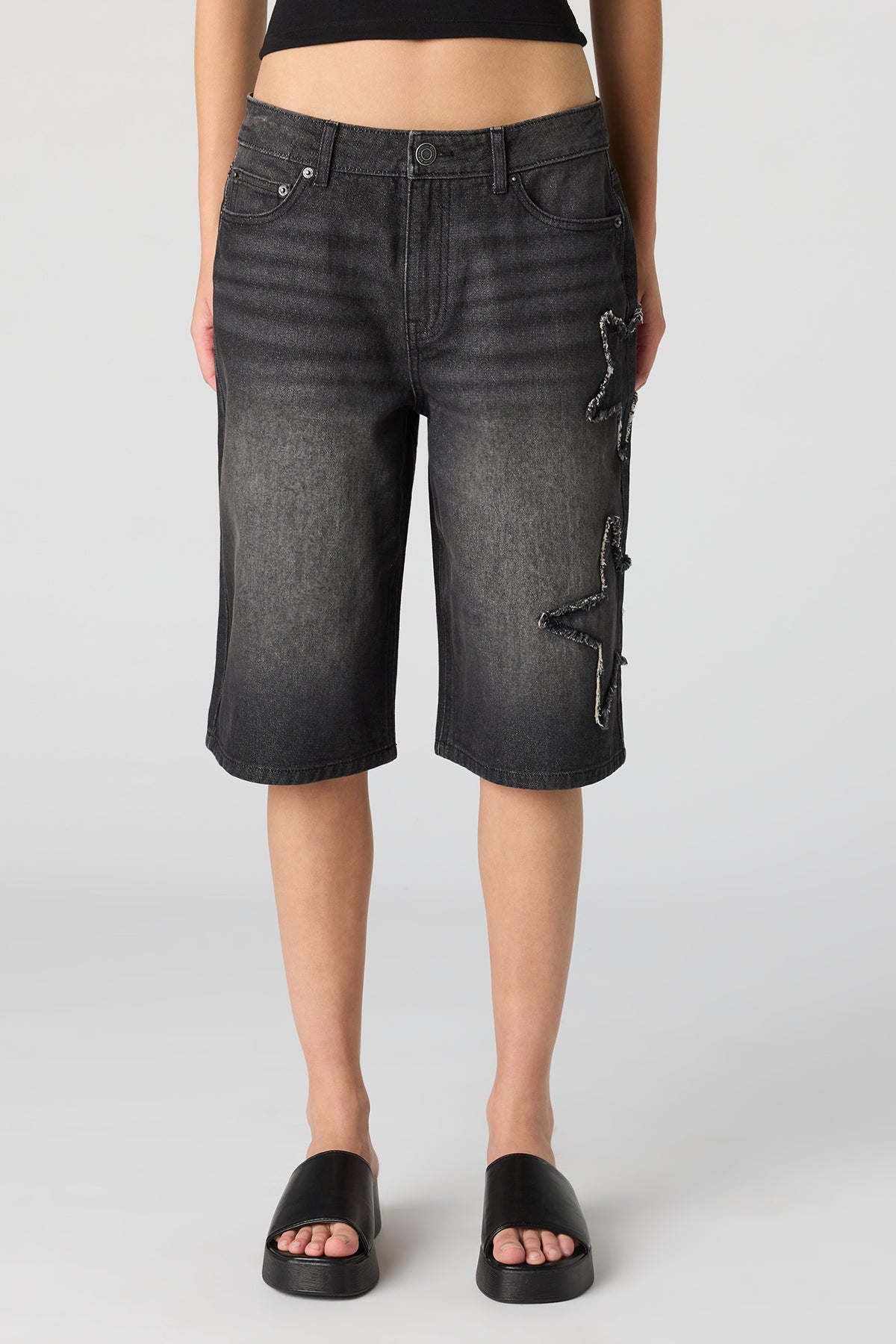 Alt View 4. Star Patch Denim Jort 13" - Black