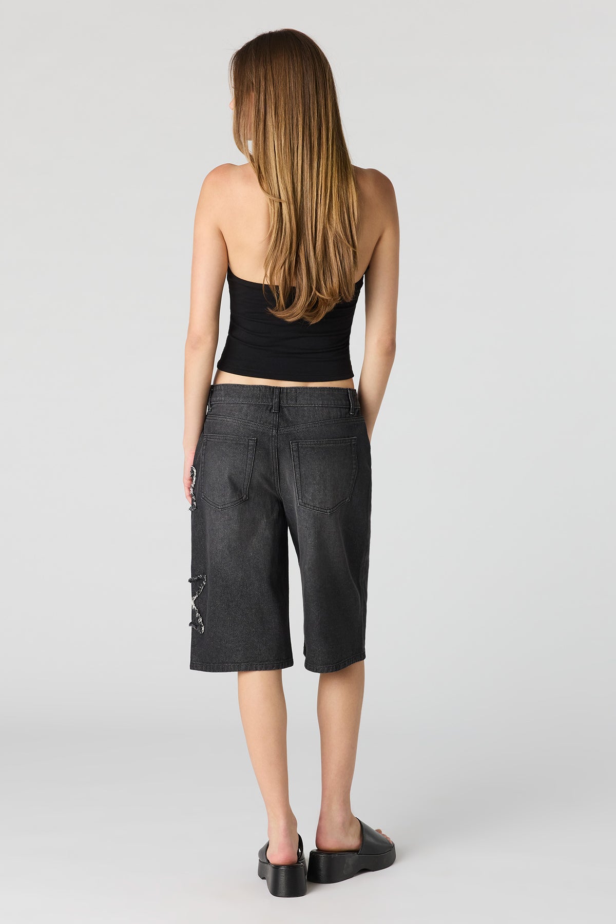 Alt View 5. Star Patch Denim Jort 13" - Black