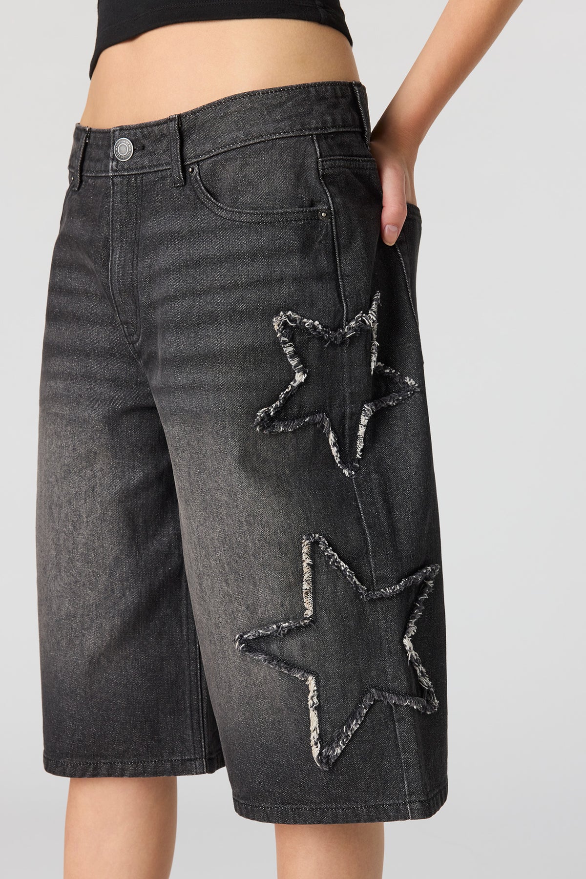 Alt View 6. Star Patch Denim Jort 13" - Black