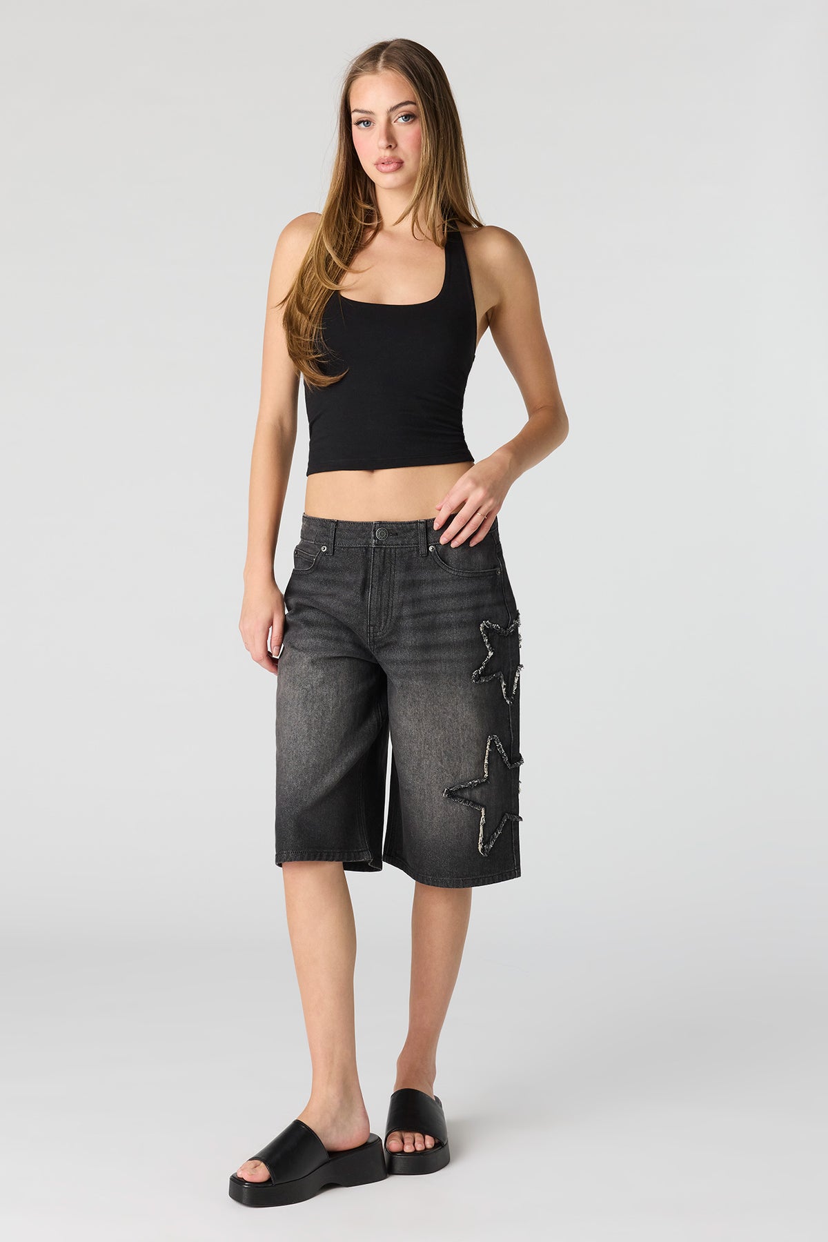 Alt View 3. Star Patch Denim Jort 13" - Black