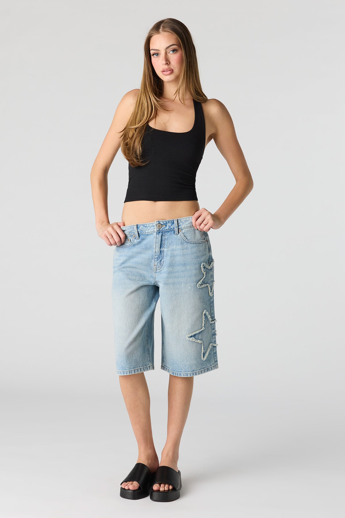 Jort en denim avec empiècement Étoile 13 po