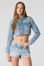 Short en denim à taille basse avec empiècement